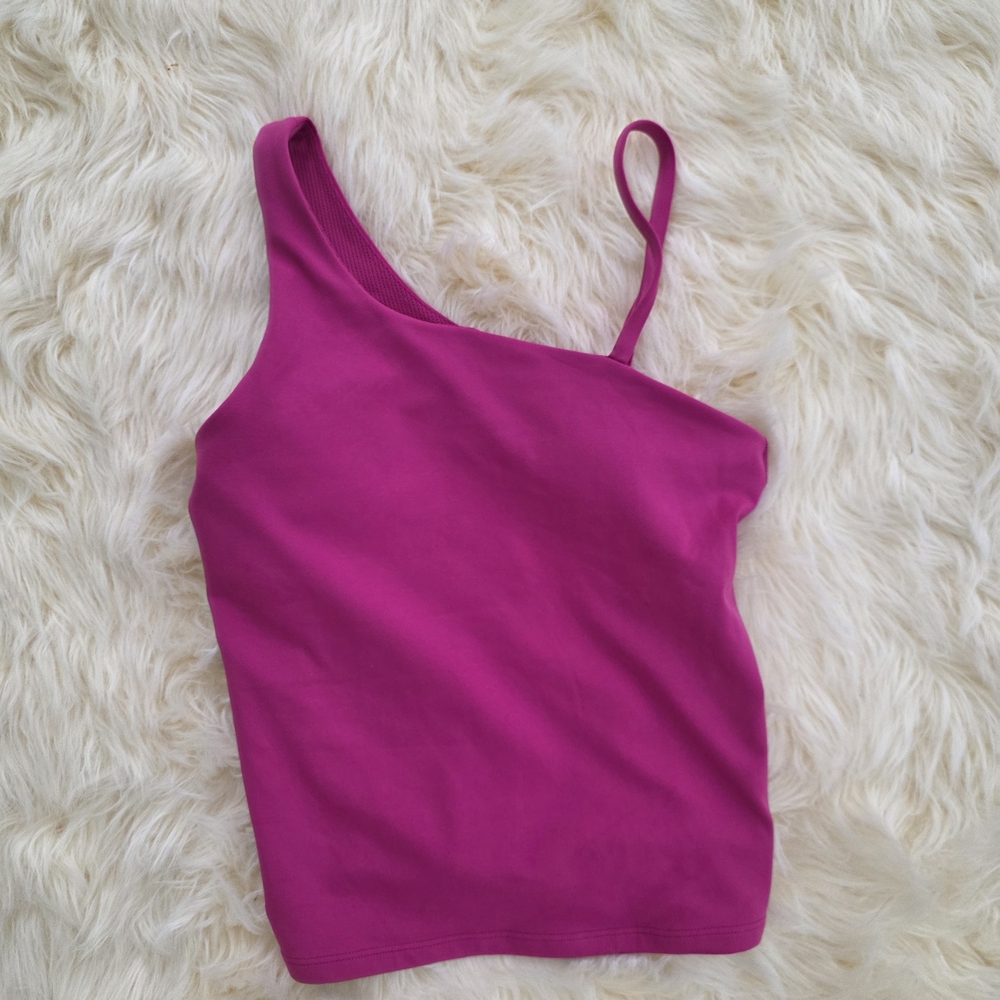 One-Shoulder Fuchsia Tank Top Athleta Girls 14 XL NWOT Built In Shelf Bra